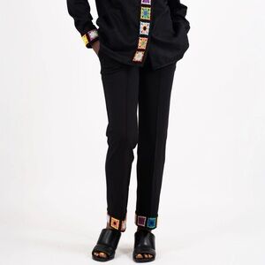 NWT SZ EU 44 Spanish wool blend Black Embroidered Women's Pants